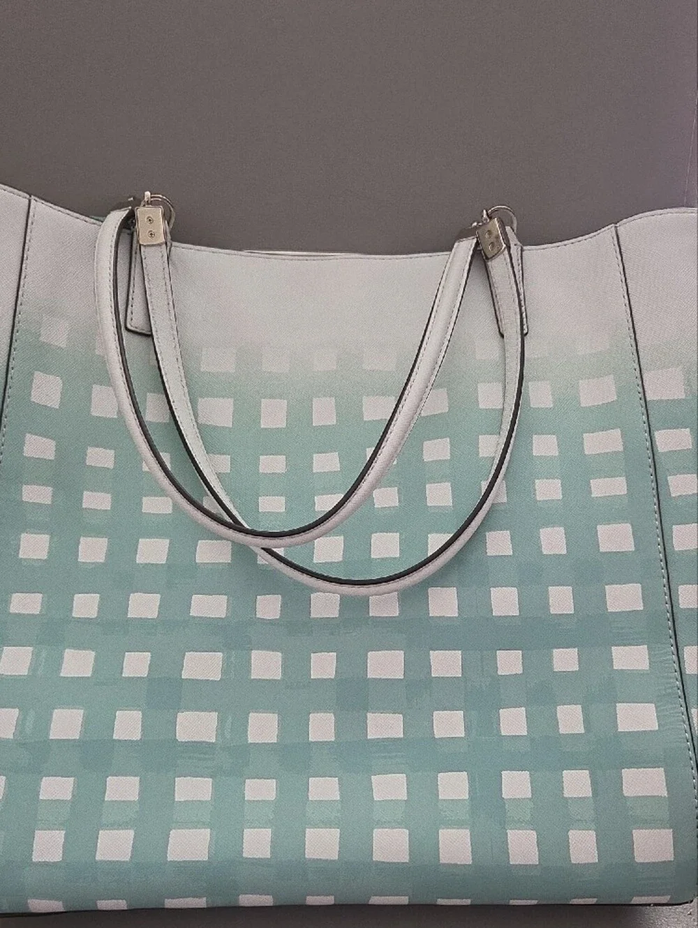 Coach Aqua and White Checkered Tote
